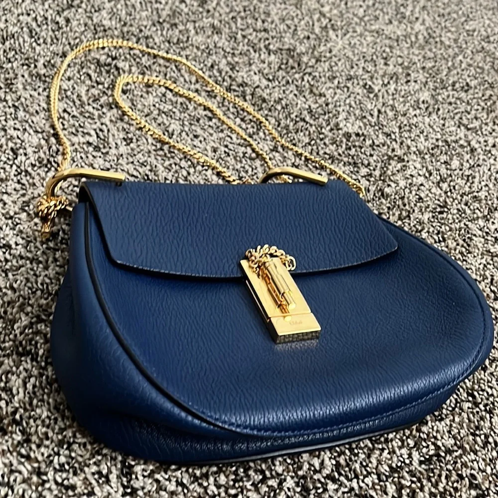 Chloe Drew Navy Leather Shoulder Bag, worn twice